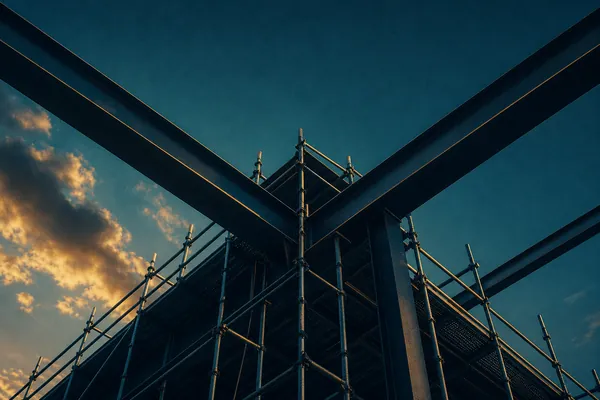 Scaffolding and steel against the sky