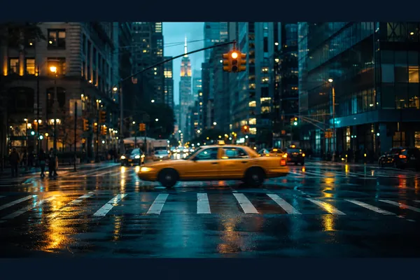 New York City intersection at dusk